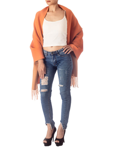 Women's Fringe Tassel Warm Oversized Large Plain Pattern Wrap Scarf