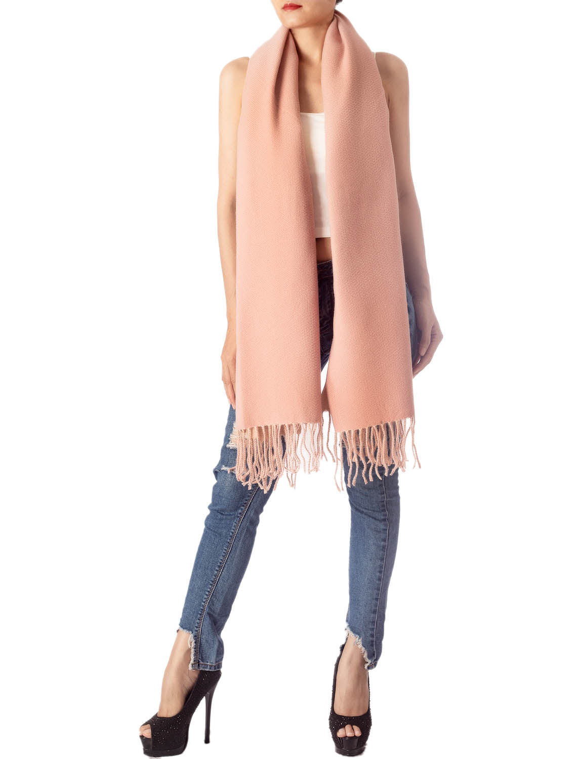 Women's Fringe Tassel Warm Oversized Large Plain Pattern Wrap Scarf