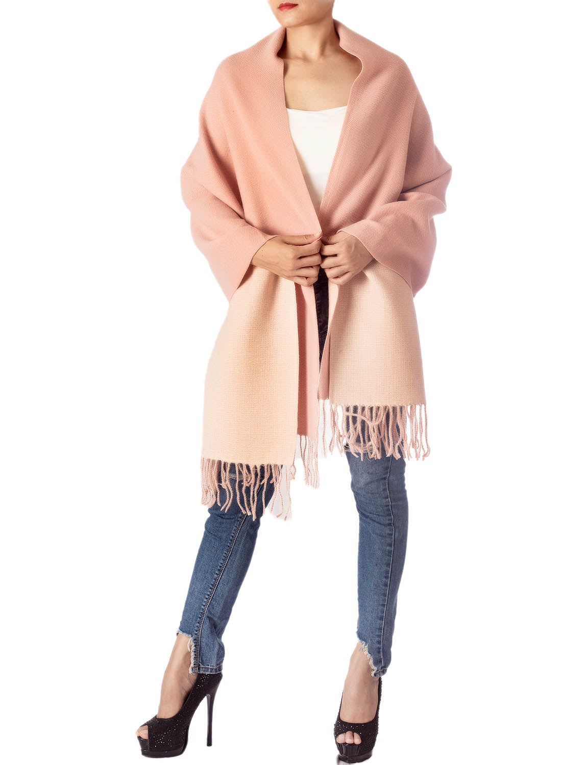 Women's Fringe Tassel Warm Oversized Large Plain Pattern Wrap Scarf