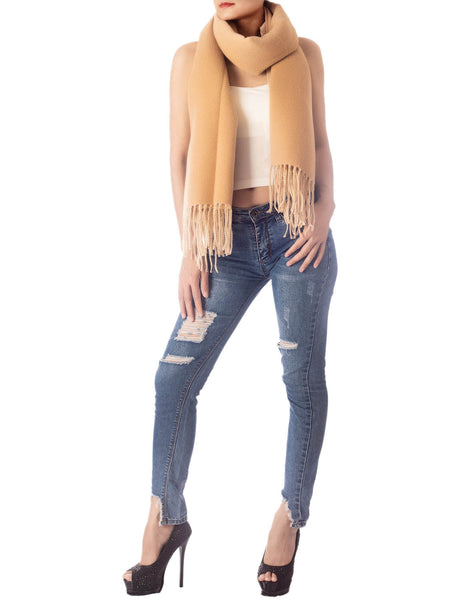 Women's Fringe Tassel Warm Oversized Large Plain Pattern Wrap Scarf
