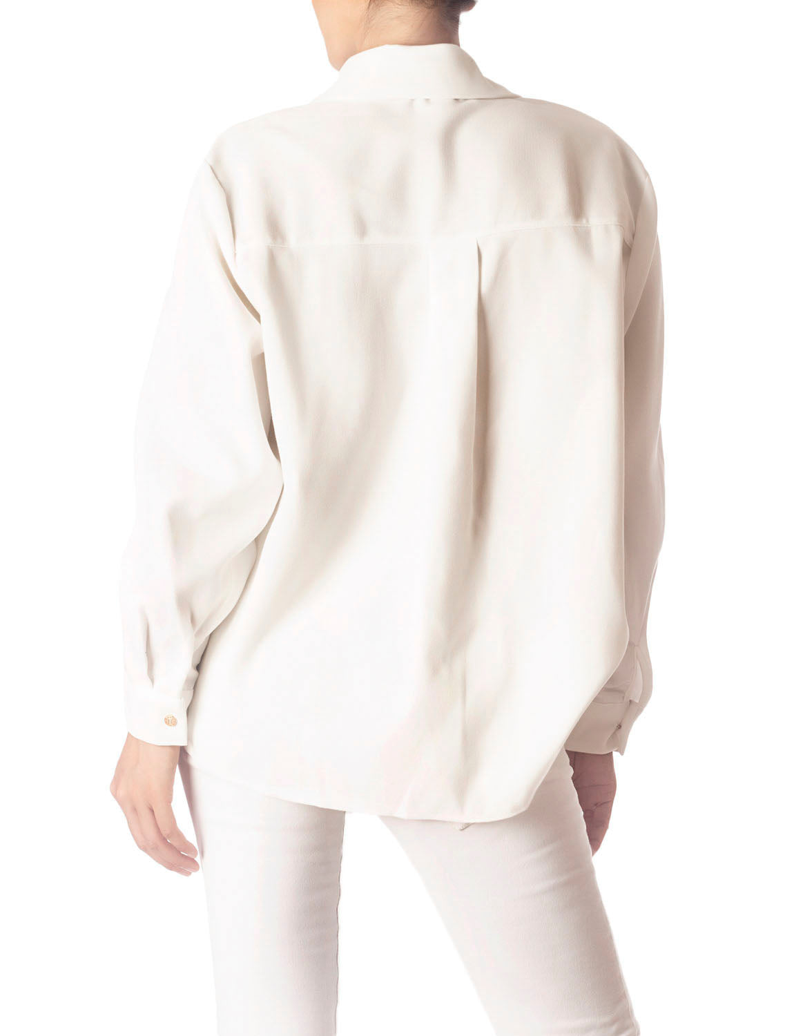 Women's Cozy Relaxed Retro White Cuffed Long Sleeve Shirt