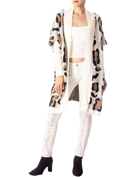 Women's Leopard Sweater Loose Oversized Casual Long Sleeve Cardigan