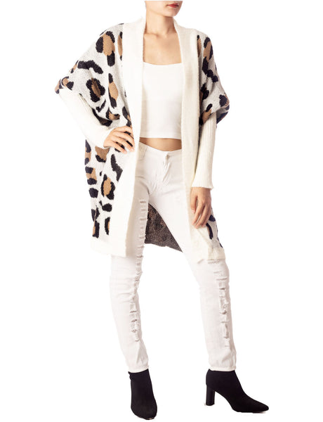 Women's Leopard Sweater Loose Oversized Casual Long Sleeve Cardigan