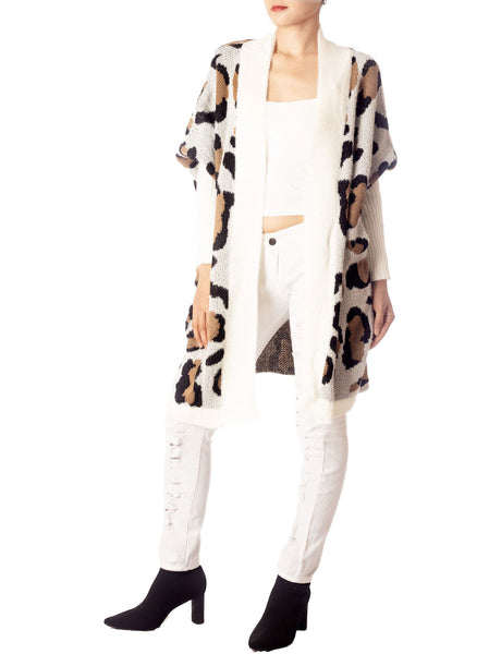 Women's Leopard Sweater Loose Oversized Casual Long Sleeve Cardigan