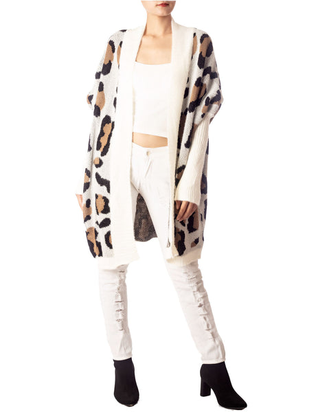 Women's Leopard Sweater Loose Oversized Casual Long Sleeve Cardigan