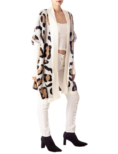Women's Leopard Sweater Loose Oversized Casual Long Sleeve Cardigan