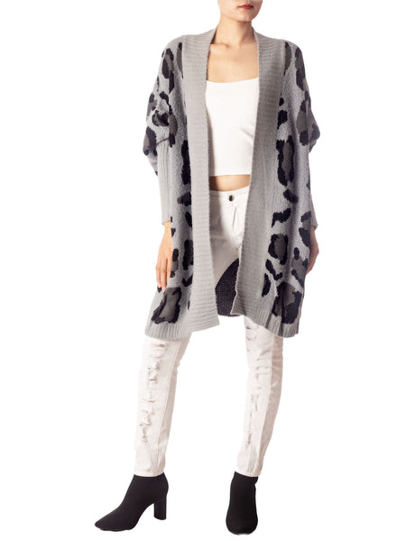 Women's Leopard Sweater Loose Oversized Casual Long Sleeve Cardigan