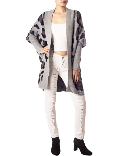 Women's Leopard Sweater Loose Oversized Casual Long Sleeve Cardigan