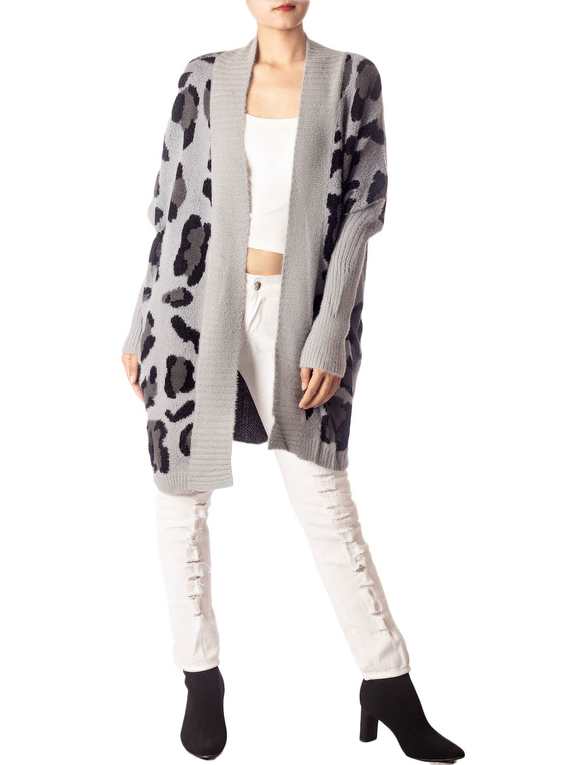 Women's Leopard Sweater Loose Oversized Casual Long Sleeve Cardigan