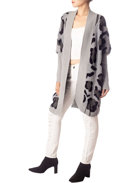 Women's Leopard Sweater Loose Oversized Casual Long Sleeve Cardigan
