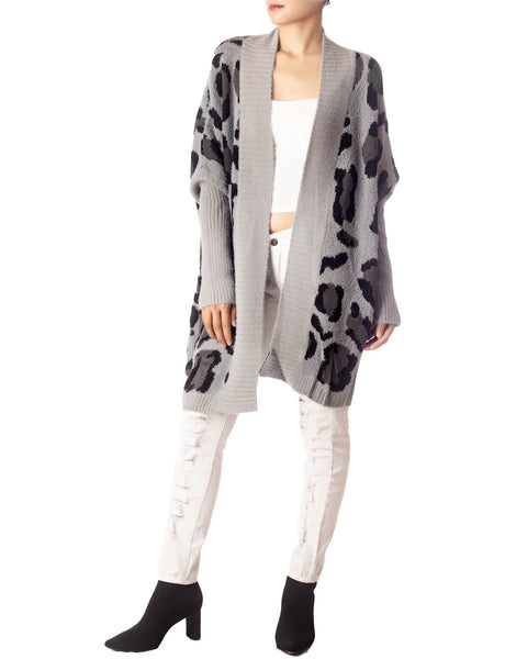 Women's Leopard Sweater Loose Oversized Casual Long Sleeve Cardigan