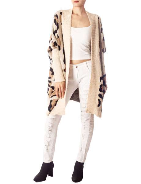 Women's Leopard Sweater Loose Oversized Casual Long Sleeve Cardigan
