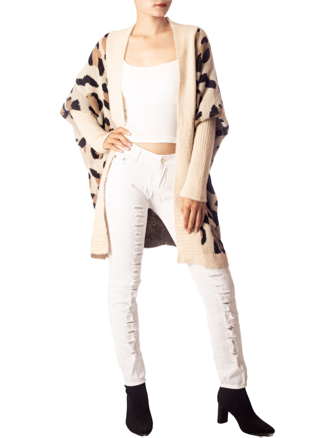 Women's Leopard Sweater Loose Oversized Casual Long Sleeve Cardigan