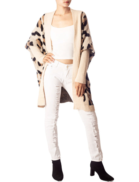 Women's Leopard Sweater Loose Oversized Casual Long Sleeve Cardigan