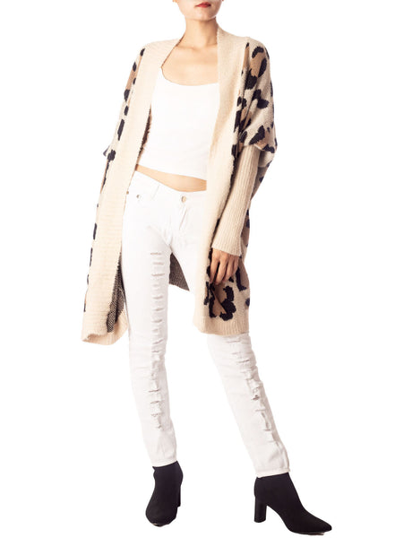 Women's Leopard Sweater Loose Oversized Casual Long Sleeve Cardigan