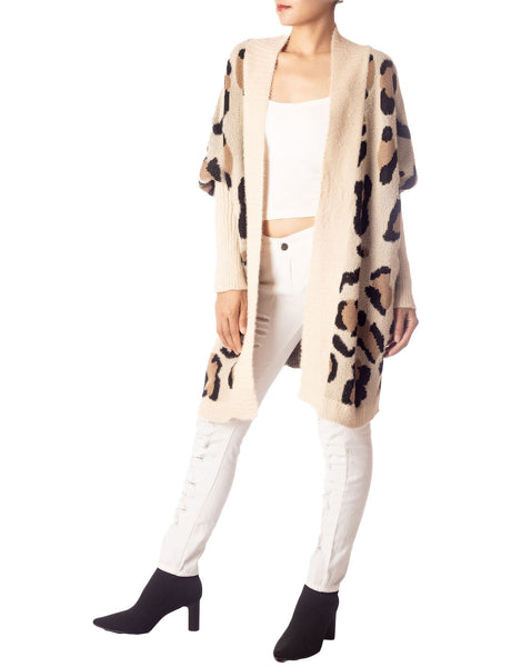 Women's Leopard Sweater Loose Oversized Casual Long Sleeve Cardigan