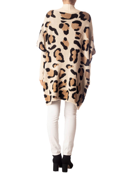 Women's Leopard Sweater Loose Oversized Casual Long Sleeve Cardigan