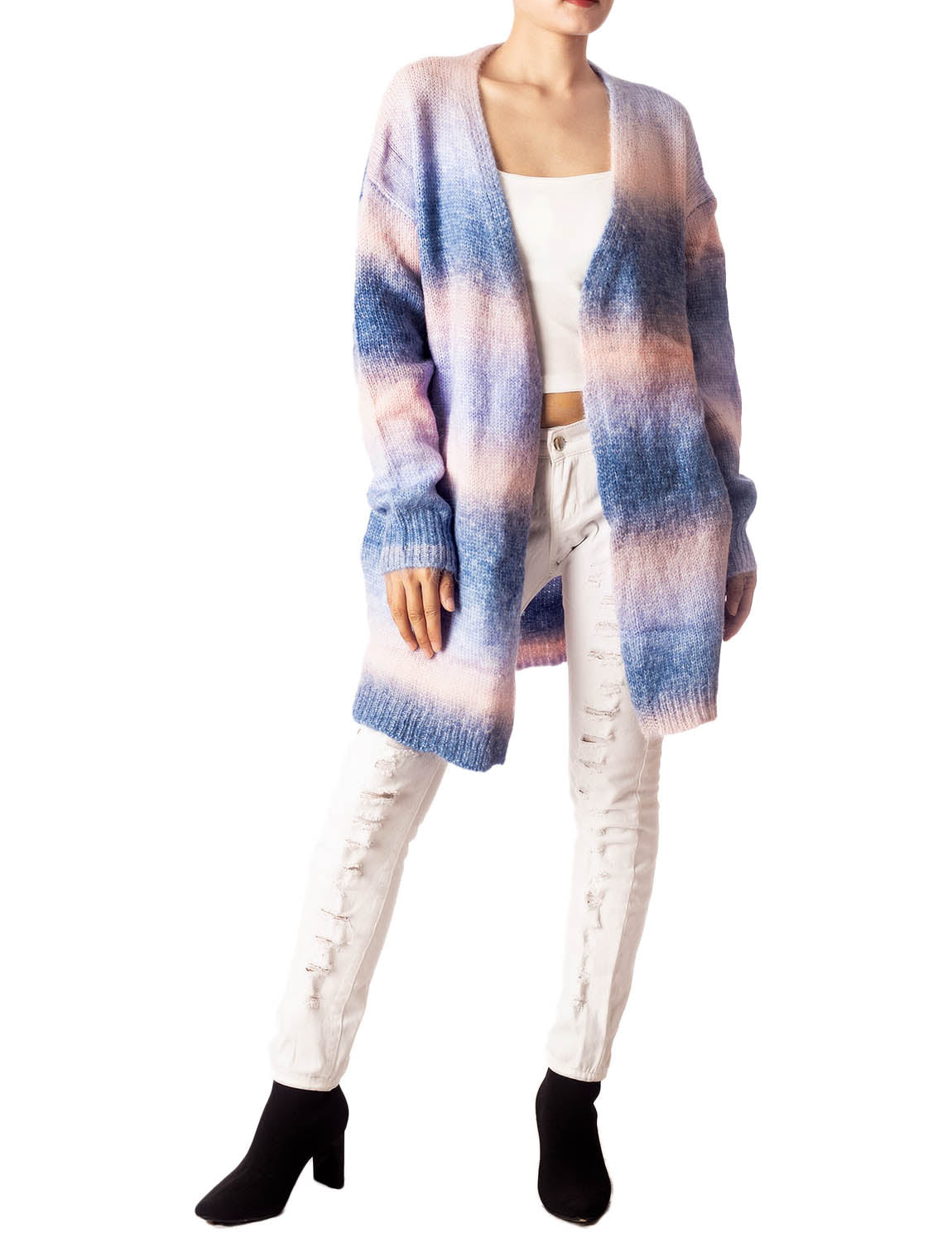 Women's Gradient Multicolor Sweater Loose Oversized Long Sleeve Cardigan