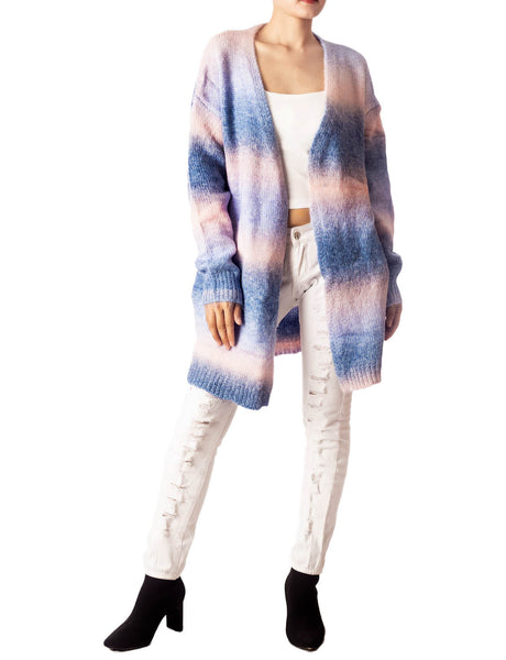 Women's Gradient Multicolor Sweater Loose Oversized Long Sleeve Cardigan