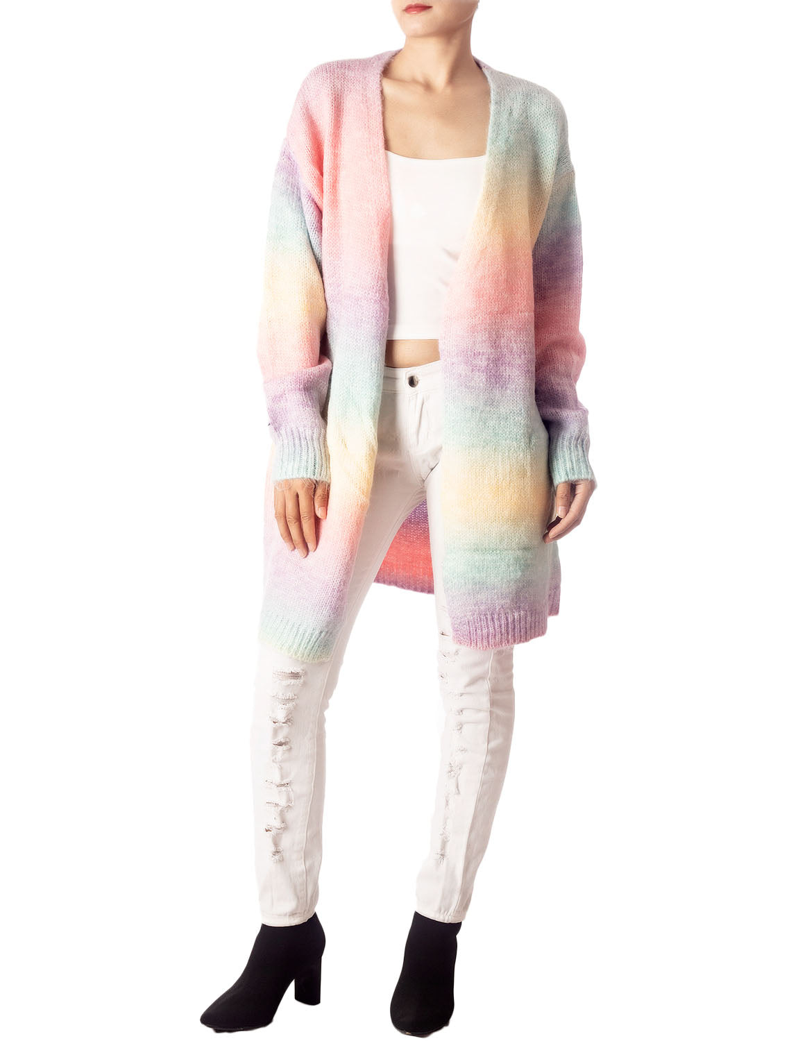Women's Gradient Multicolor Sweater Loose Oversized Long Sleeve Cardigan