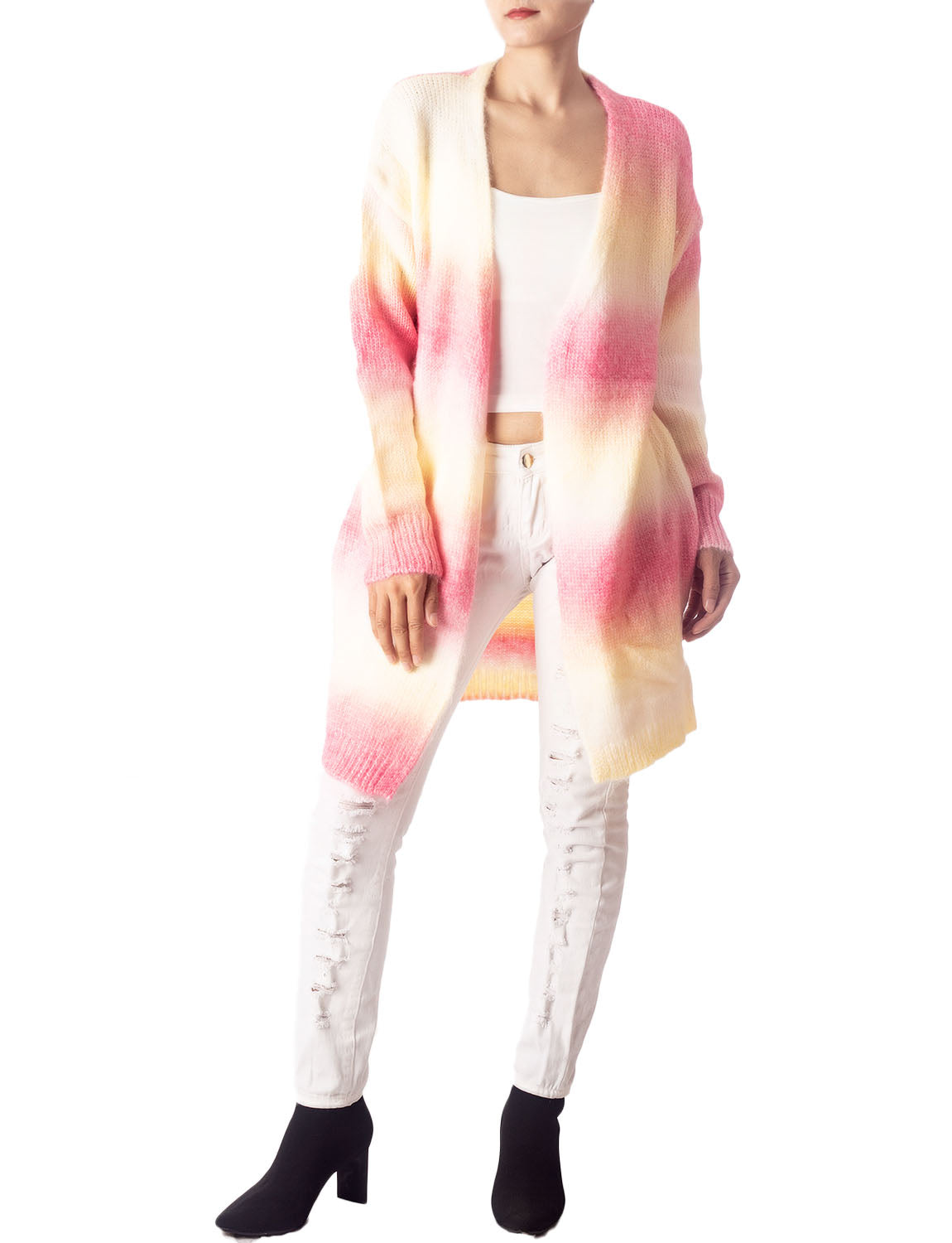 Women's Gradient Multicolor Sweater Loose Oversized Long Sleeve Cardigan