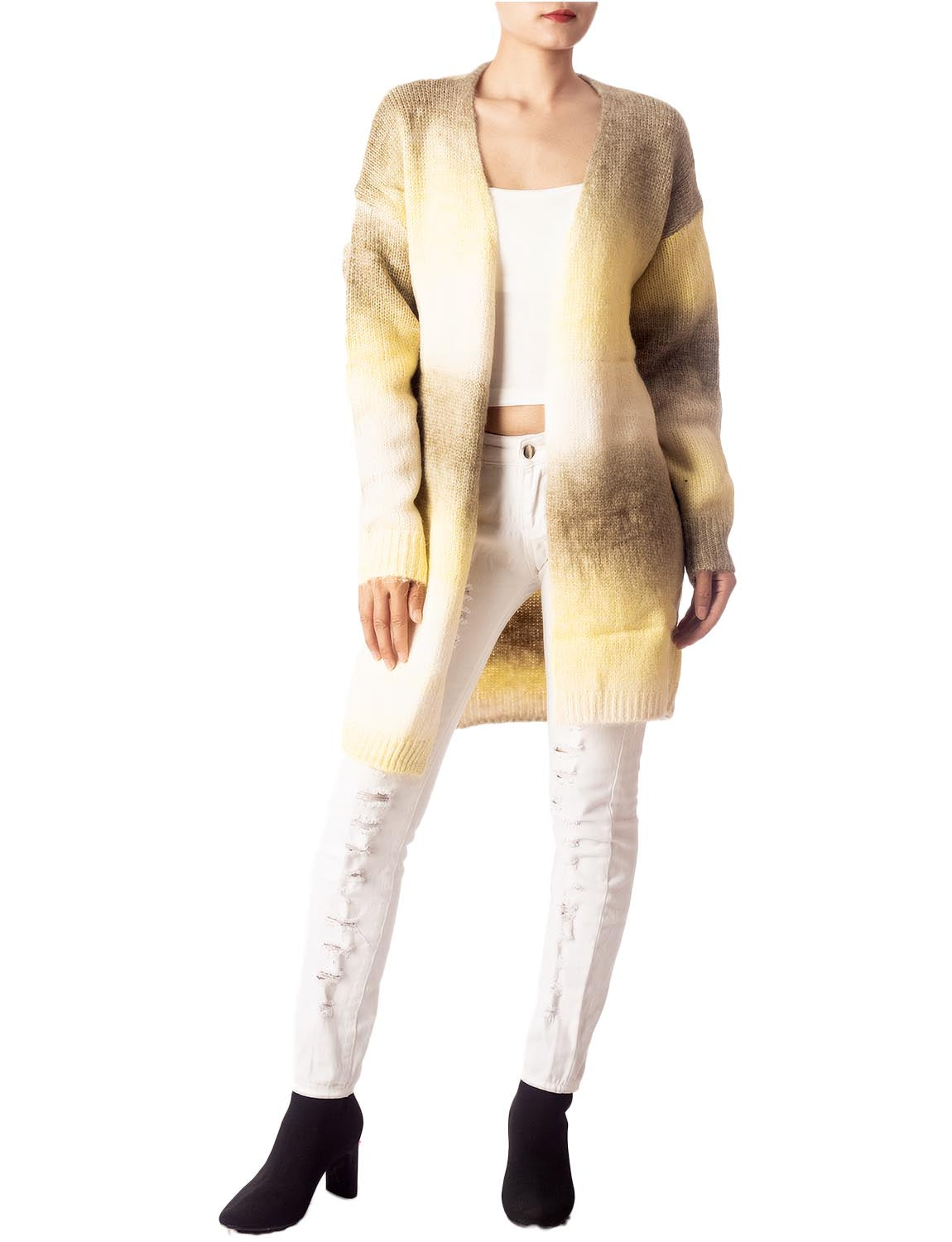 Women's Gradient Multicolor Sweater Loose Oversized Long Sleeve Cardigan