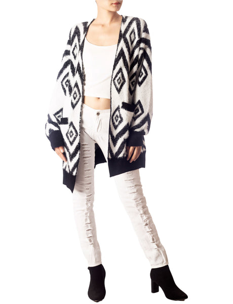 Women's Patterned Sweater Loose Oversized Casual Long Sleeve Cardigan