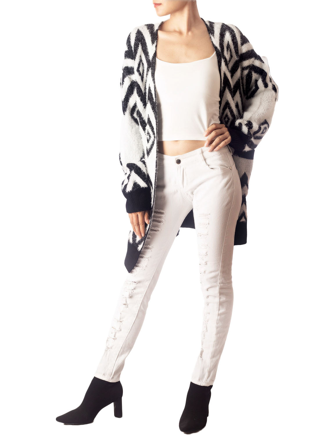 Women's Patterned Sweater Loose Oversized Casual Long Sleeve Cardigan