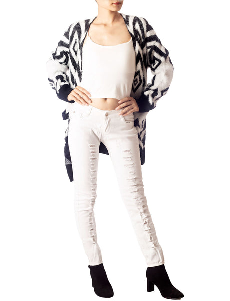 Women's Patterned Sweater Loose Oversized Casual Long Sleeve Cardigan