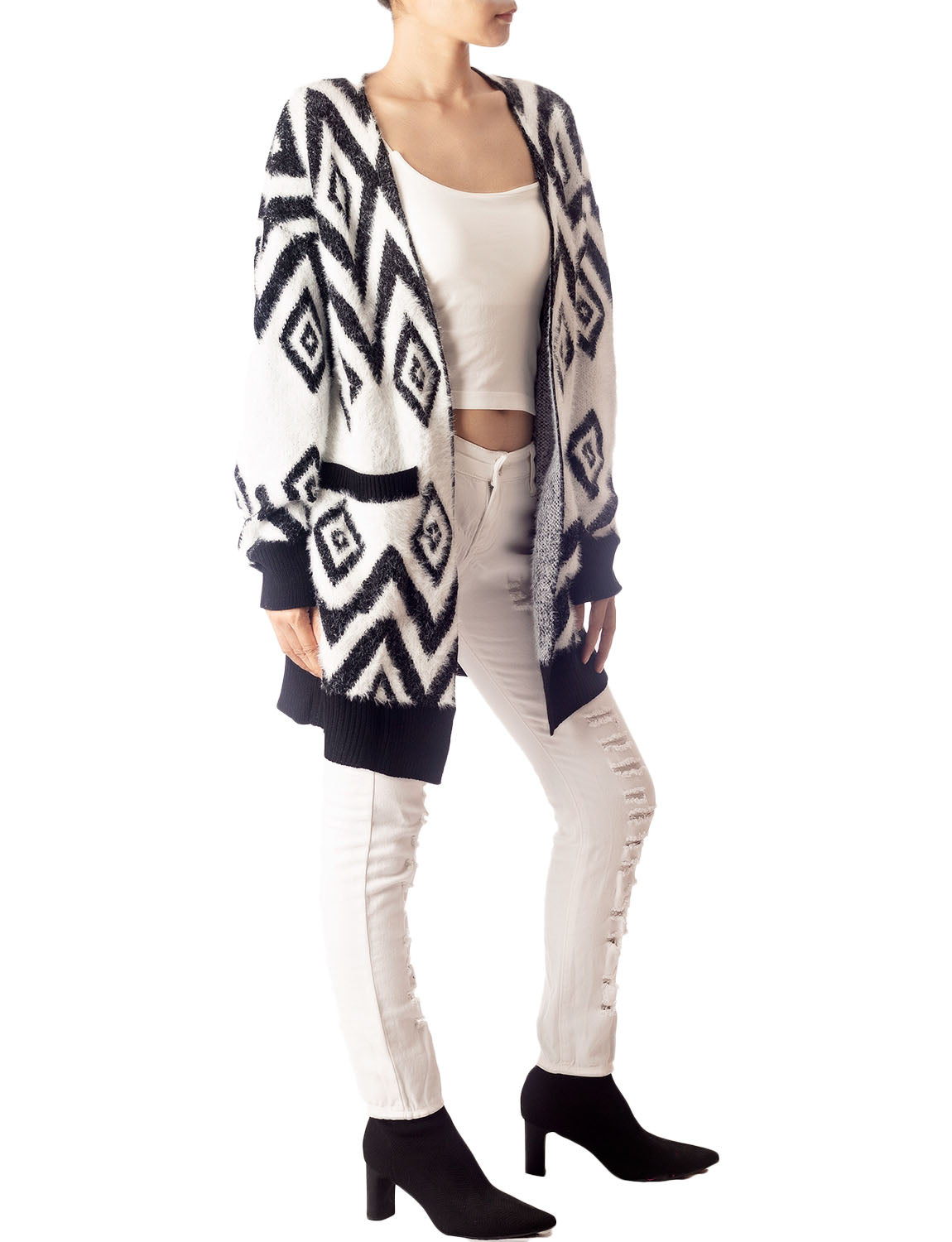 Women's Patterned Sweater Loose Oversized Casual Long Sleeve Cardigan
