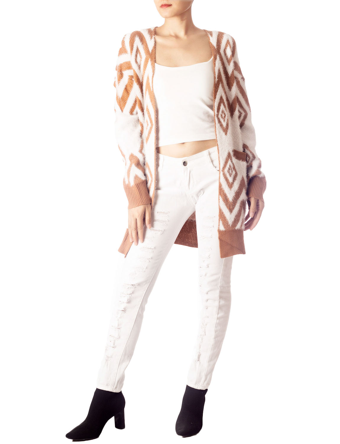 Women's Patterned Sweater Loose Oversized Casual Long Sleeve Cardigan