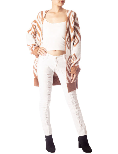 Women's Patterned Sweater Loose Oversized Casual Long Sleeve Cardigan