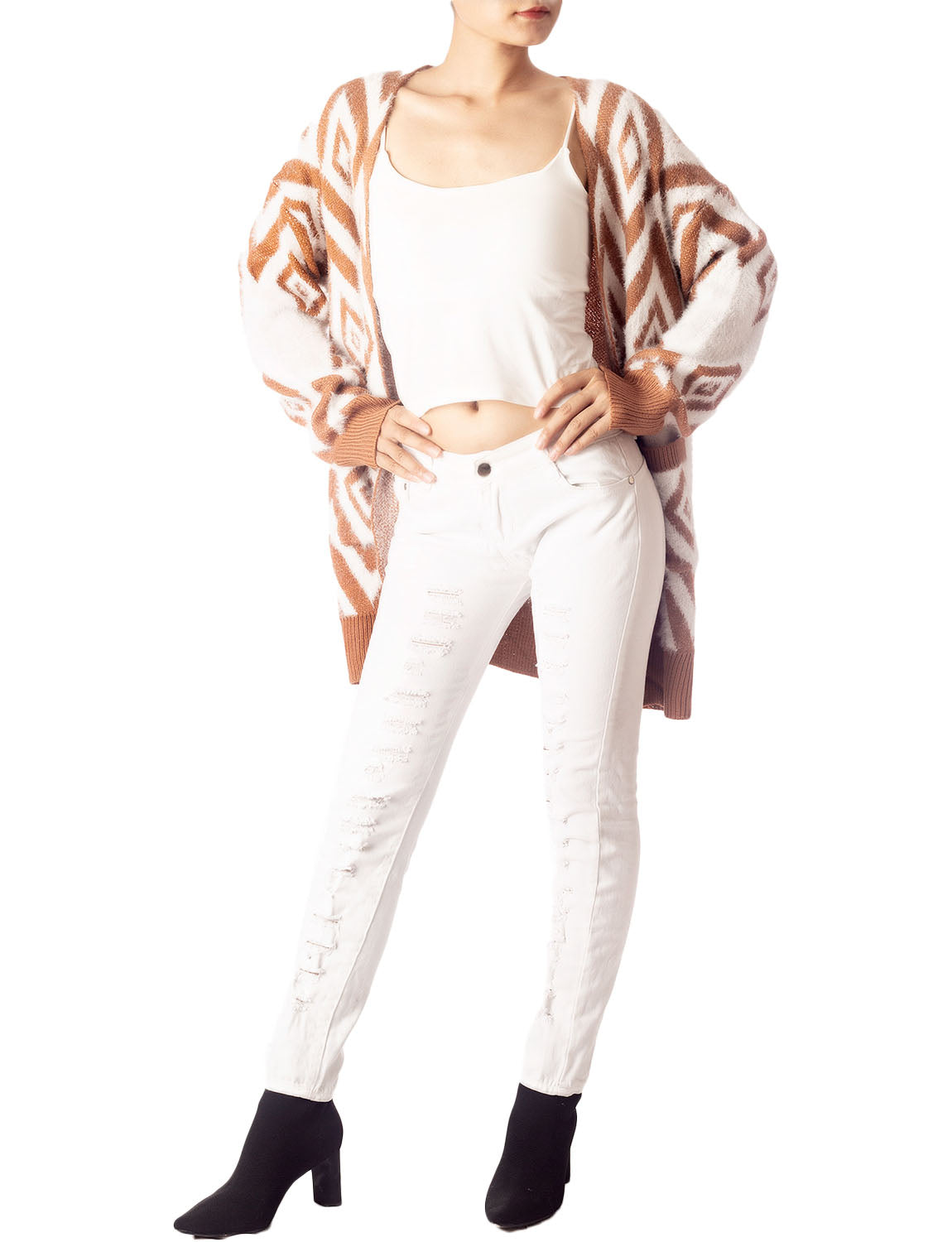 Women's Patterned Sweater Loose Oversized Casual Long Sleeve Cardigan