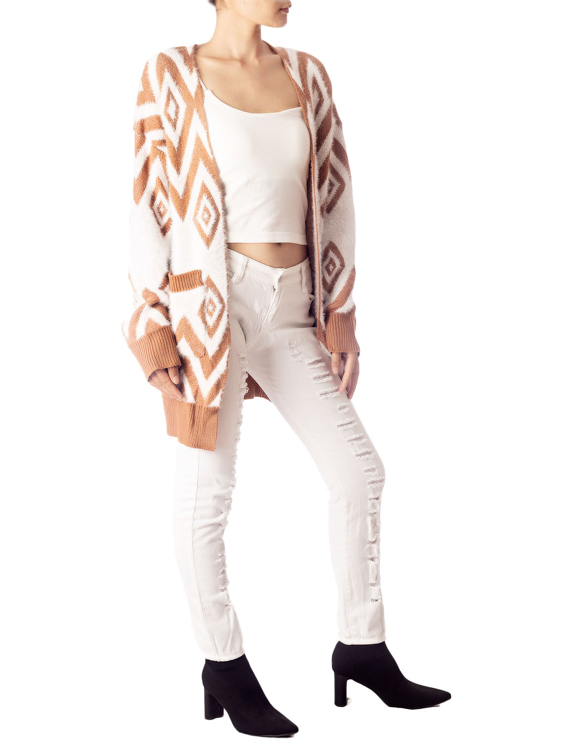 Women's Patterned Sweater Loose Oversized Casual Long Sleeve Cardigan