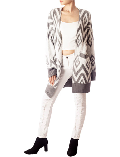 Women's Patterned Sweater Loose Oversized Casual Long Sleeve Cardigan