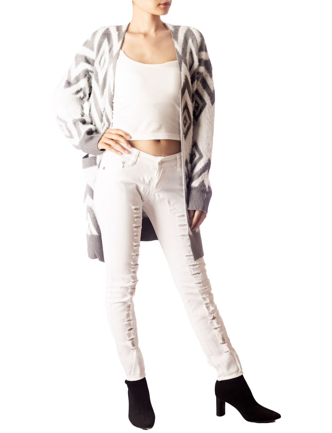Women's Patterned Sweater Loose Oversized Casual Long Sleeve Cardigan