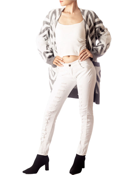 Women's Patterned Sweater Loose Oversized Casual Long Sleeve Cardigan