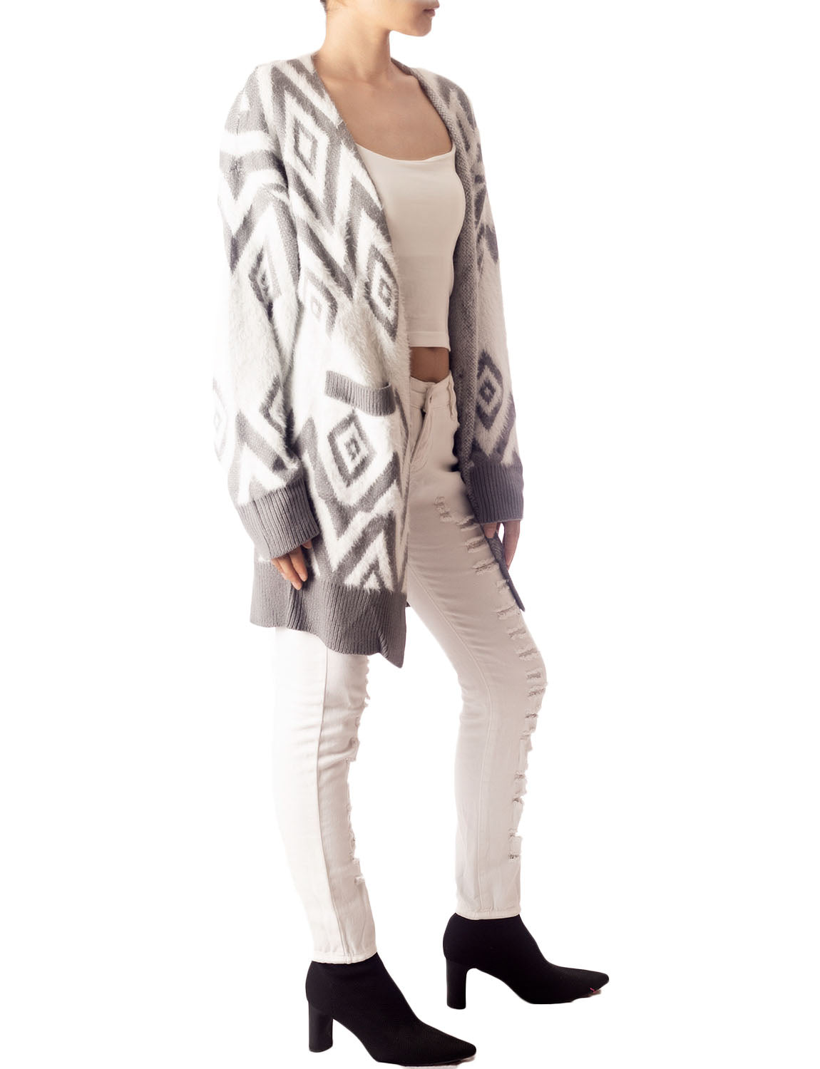 Women's Patterned Sweater Loose Oversized Casual Long Sleeve Cardigan