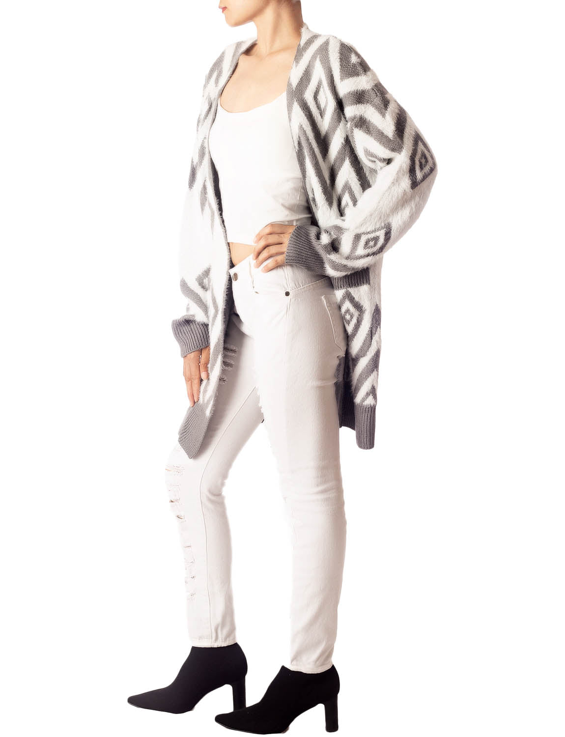 Women's Patterned Sweater Loose Oversized Casual Long Sleeve Cardigan