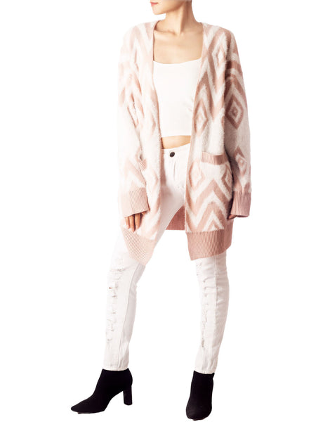 Women's Patterned Sweater Loose Oversized Casual Long Sleeve Cardigan