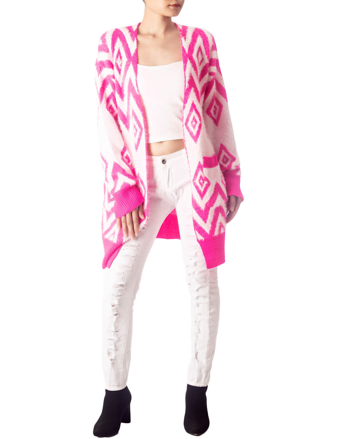 Women's Patterned Sweater Loose Oversized Casual Long Sleeve Cardigan