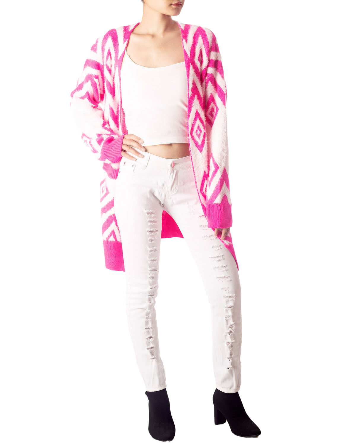 Women's Patterned Sweater Loose Oversized Casual Long Sleeve Cardigan