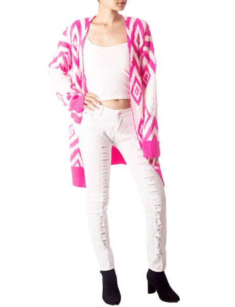 Women's Patterned Sweater Loose Oversized Casual Long Sleeve Cardigan