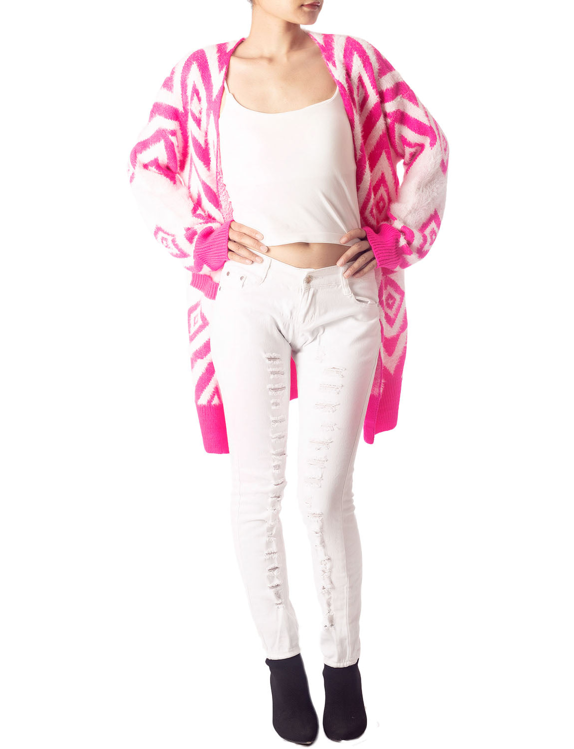 Women's Patterned Sweater Loose Oversized Casual Long Sleeve Cardigan