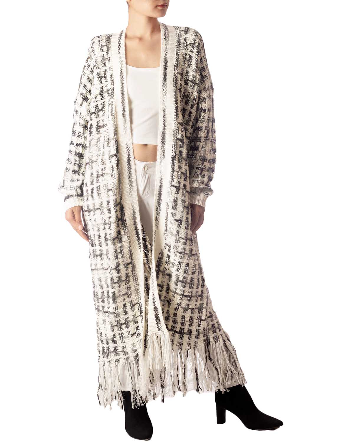 Women's Sweater Loose Oversized Casual Tassels Maxi Long Sleeve Cardigan