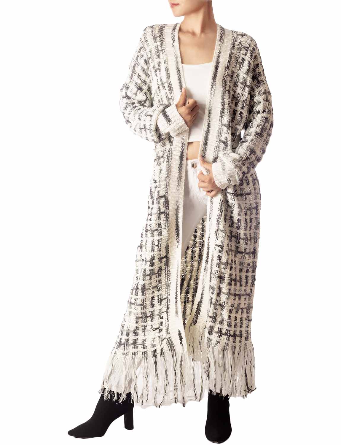Women's Sweater Loose Oversized Casual Tassels Maxi Long Sleeve Cardigan