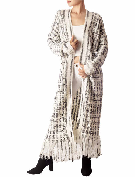 Women's Sweater Loose Oversized Casual Tassels Maxi Long Sleeve Cardigan