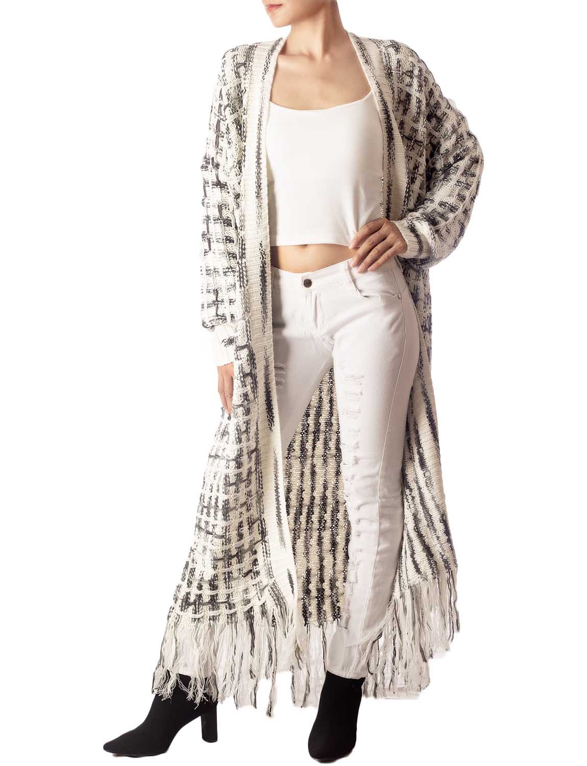 Women's Sweater Loose Oversized Casual Tassels Maxi Long Sleeve Cardigan