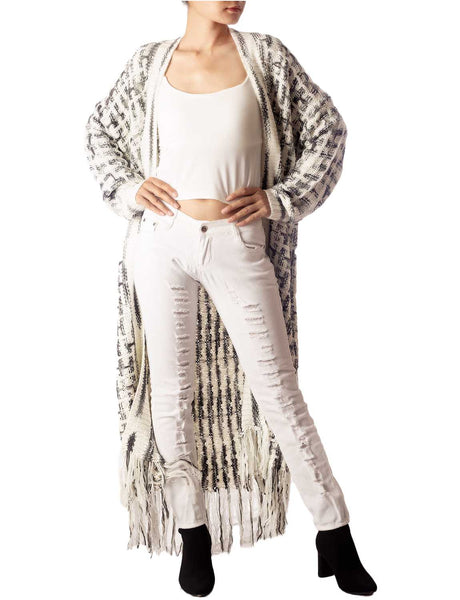 Women's Sweater Loose Oversized Casual Tassels Maxi Long Sleeve Cardigan