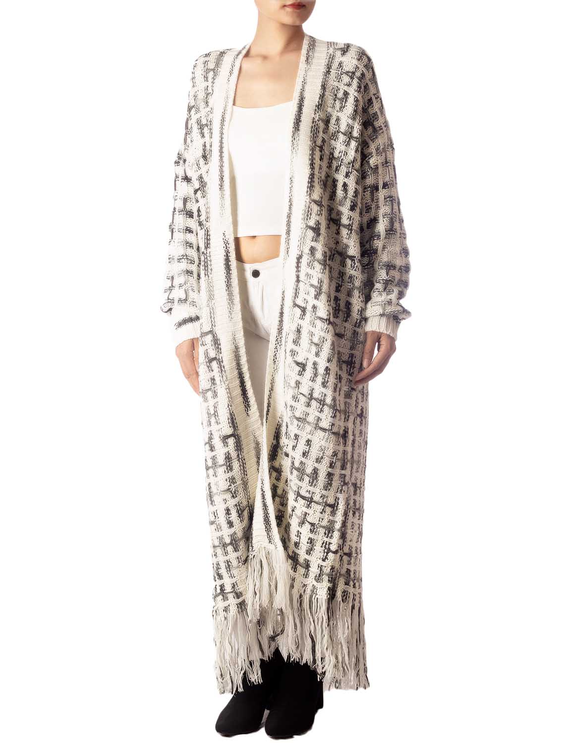 Women's Sweater Loose Oversized Casual Tassels Maxi Long Sleeve Cardigan